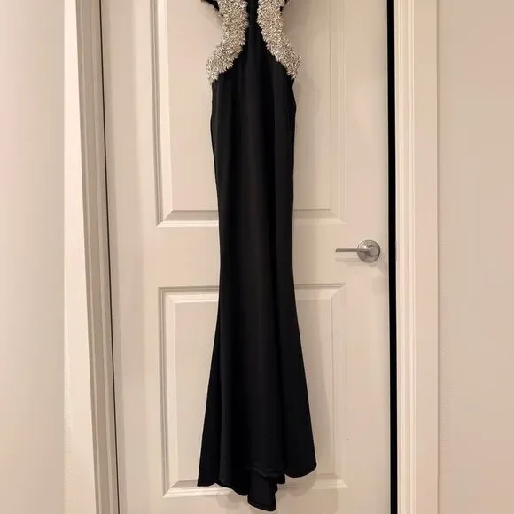 NWOT BRONX AND BANCO Camila Black Rhinestone Cutout Gown - Picture 10 of 16
